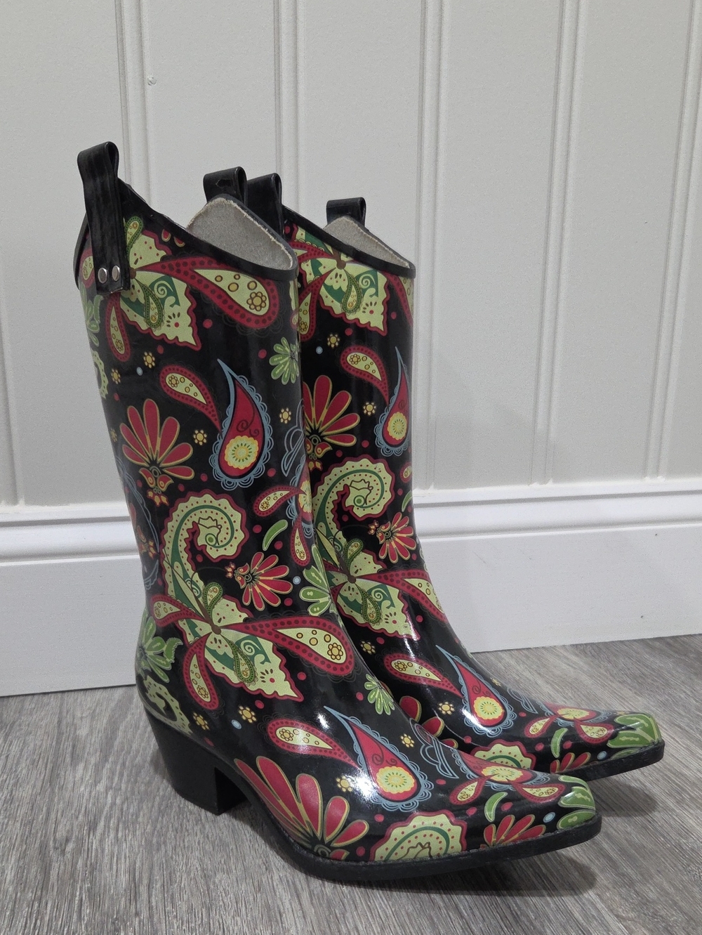 Nomad Yippy Paisley Floral Cowgirl Rain Boots Size 8